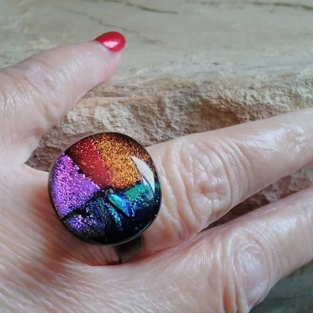 Dichroic Glass Ring- NEW Hand Crafted